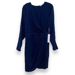 Ronny Kobo Shanaya Blue Zebra Animal Print Long Sleeve Draped Mini Dress M NWT